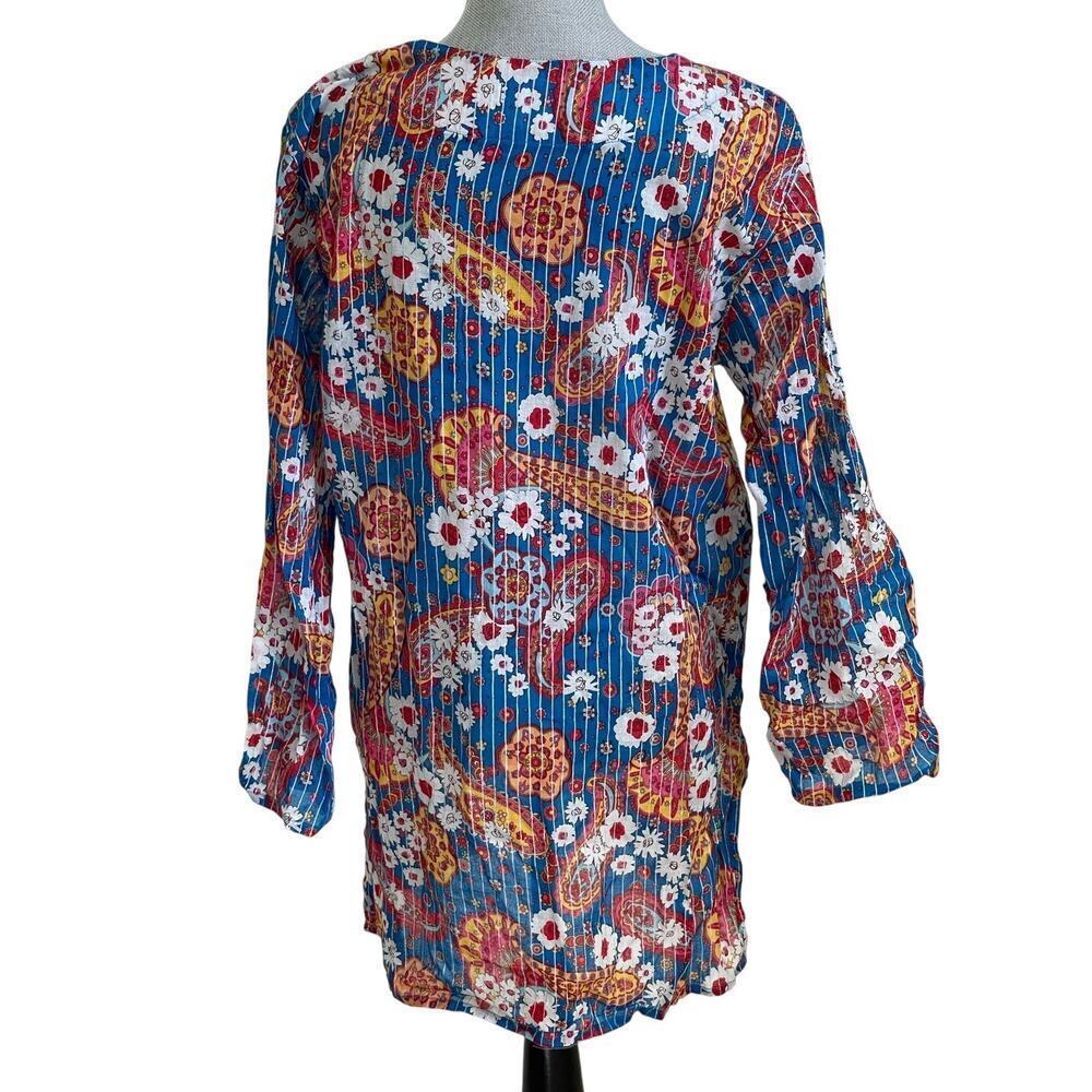Flowers Brand Swimsuit Coverup Multi-colored Stripes 100% Cotton Women's SZ M/L - Picture 3 of 6
